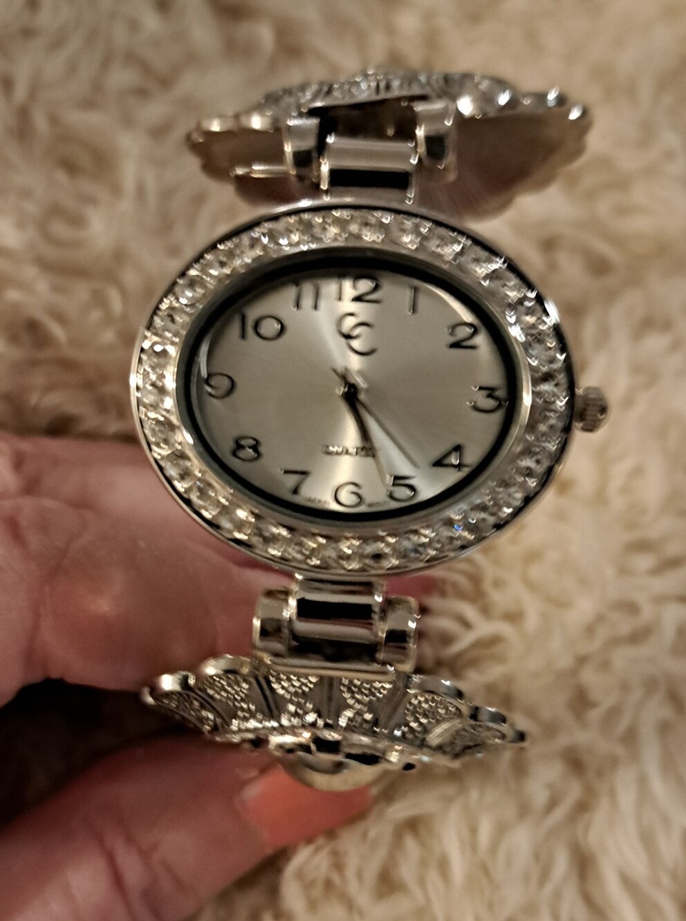 Crystal-Trim Silver Bracelet Watch for Women